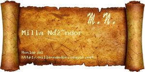 Milla Nándor névjegykártya