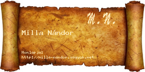 Milla Nándor névjegykártya